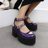 Patent Pink Heart Double Buckle Platform Mary Jane Shoes Oshnow